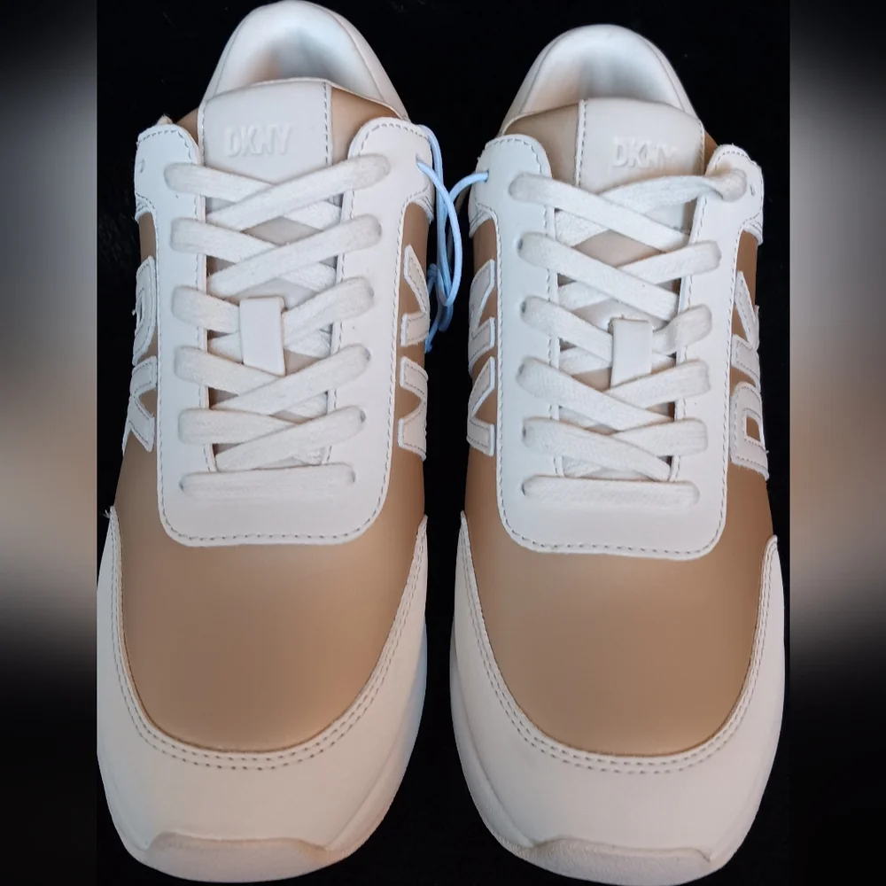 DKNY Metallic Gold and Cream Platform Sneakers Women's Size 7.5 M NWOT - Picture 3 of 7